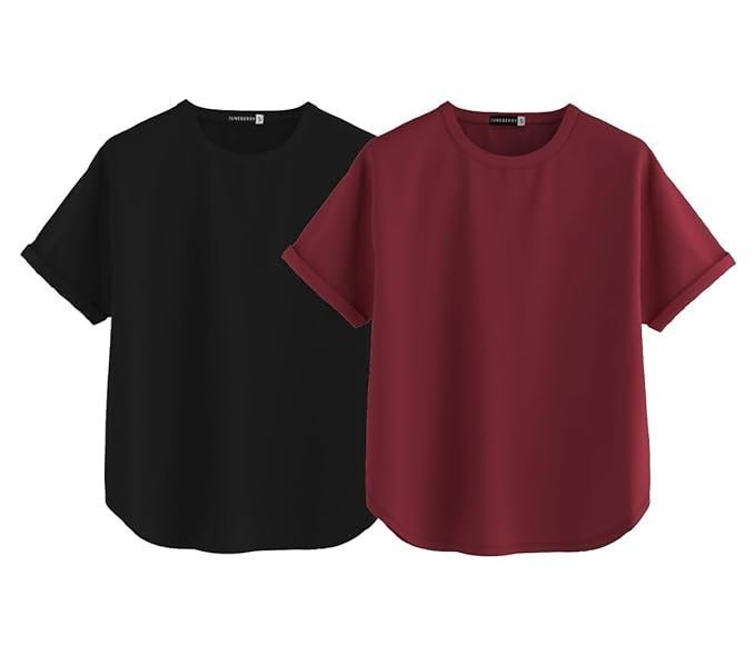 a1-2-1-1.jpg Pure 100% Cotton Oversized Loose Baggy Fit Round Neck with Drop Shoulder Half Sleeves Boyfriend T-Shirt Combo for Women & Girls (Pack of 2) - Image 1