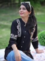 Women's Rust Viscose Rayon Embroidered A-line Short Kurti | Short Kurti for Women | Top for Office | Women's Tunics Tops | Regular Fit Top - Image 2