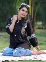 Women's Rust Viscose Rayon Embroidered A-line Short Kurti | Short Kurti for Women | Top for Office | Women's Tunics Tops | Regular Fit Top - Image 4