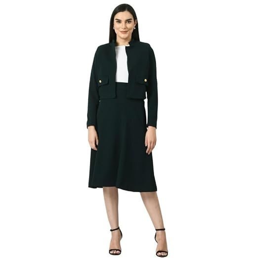 b1-1-4.jpg Invincible Crop Blazer Top with Front Slit Midi Skirt Co-ord Set - Image 1