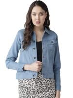 Women Blue Solid Denim Jacket