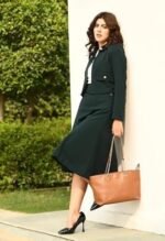 Invincible Crop Blazer Top with Front Slit Midi Skirt Co-ord Set - Image 4