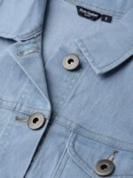 Women Blue Solid Denim Jacket - Image 4