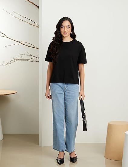 b3-8.jpg Women's Super Soft Cotton Round Neck Solid T-Shirt (Stylish | Oversized Fit) - Image 1