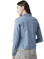 Women Blue Solid Denim Jacket - Image 3