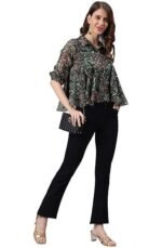 Women's Green Poly Georgette Floral Print Regular Top - Image 4