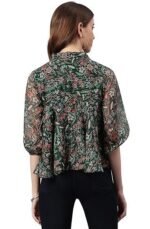 Women's Green Poly Georgette Floral Print Regular Top - Image 2