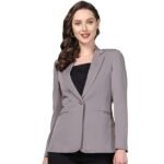 Women's Stylish Grey Formal Blazer | Comfort Fit with Stretch Fabric | Notched Lapel | Single-Breasted with Button Closure | Long Sleeves | Versatile Office & Smart Casual Wear Blazer