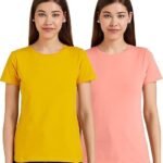 Women's Cotton Stretch Regular Fit Round Neck Half Sleeve T-Shirt (Pack of 2 | Available in Plus Size)