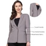 Women's Stylish Grey Formal Blazer | Comfort Fit with Stretch Fabric | Notched Lapel | Single-Breasted with Button Closure | Long Sleeves | Versatile Office & Smart Casual Wear Blazer - Image 4