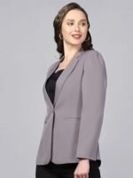 Women's Stylish Grey Formal Blazer | Comfort Fit with Stretch Fabric | Notched Lapel | Single-Breasted with Button Closure | Long Sleeves | Versatile Office & Smart Casual Wear Blazer - Image 5