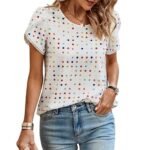 Women's Twill Polka Dot White Printed Half Sleeves Tops for Women