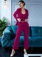 Women's Lycra Solid Three Piece Outfits Blazer Co-Ord Set Women Outdoor Wear Maxi Dress Crop top Party Dress Stylish Latest Dresses - Image 5