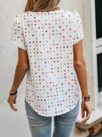Women's Twill Polka Dot White Printed Half Sleeves Tops for Women - Image 3