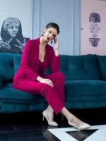 Women's Lycra Solid Three Piece Outfits Blazer Co-Ord Set Women Outdoor Wear Maxi Dress Crop top Party Dress Stylish Latest Dresses - Image 2