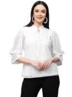 Women Summer Blue Lace Caual Top