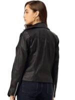 Full Sleeve Black Solid Jacket for Woman's Biker Style - Image 4