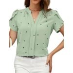 Women's Cotton Green Printed Half Sleeves Tops for Women - Image 2