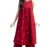 Women's Cotton Printed Maroon Hand-Print Kurta Set|A-Line Kurta With Palazzo|Co-Ord Set|Ethnic & Stylish Two Piece Dress|Casual & Office Wear Coord Set
