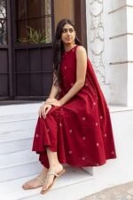Women's Cotton Printed Maroon Hand-Print Kurta Set|A-Line Kurta With Palazzo|Co-Ord Set|Ethnic & Stylish Two Piece Dress|Casual & Office Wear Coord Set - Image 4