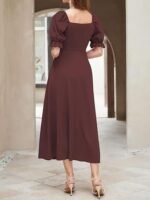 Women's Solid A-Line Ruched Puff Sleeve Maxi Long Evening One Piece Long Dress for Women Stylish (Dress 131) - Image 4