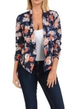 Womens Floral Casual Lightweight 3/4 Sleeve Fitted Open Blazer