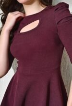 Black Solid Women's Casual Stylish Peplum Top with Puffed Sleeves - Image 4