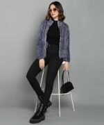 Women’s Fluffy Yarn Fleece Full-Zip Jacket | Soft Lightweight Warm Outerwear with Stand Collar & Piping at Hem & Cuffs - Image 4