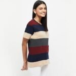 Women's Cotton Regular Fit Striped Round Neck T-Shirt - Image 4