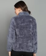 Women’s Fluffy Yarn Fleece Full-Zip Jacket | Soft Lightweight Warm Outerwear with Stand Collar & Piping at Hem & Cuffs - Image 3
