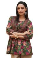 Women's Rayon Paisley Printed Tunic Western Tops Short Kurti – Comfortable Everyday Wear & Half Sleeves, Collar Neck