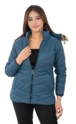 Women's Hooded Collar Jacket Full Sleeve Winter Wear Solid Quilted Neck Jacket for Women Girls
