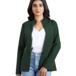 Women's Plain Butter Crepe Blazer | Versatile Polyester Jacket Everyday to Special Occasions | All-Season Dark Green Jacket with Round Collar, Full Sleeves, Regular Fit