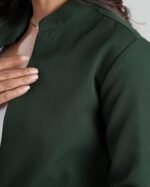 Women's Plain Butter Crepe Blazer | Versatile Polyester Jacket Everyday to Special Occasions | All-Season Dark Green Jacket with Round Collar, Full Sleeves, Regular Fit - Image 4