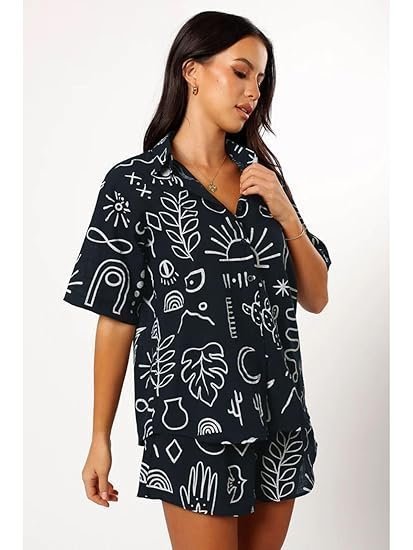 n3-5-2.jpg Women Rayon Printed Stylish Co-Ord Set Trendy Korean Summer Travel Outfit | Pajama Set For Beach & Holiday Look - Image 1