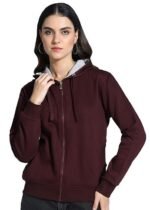 Women's Solid Zipper Hooded Sweatshirt | Front Zip, Ribbed Hem, Lined Hood, Casual Winter Wear