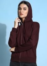 Women's Solid Zipper Hooded Sweatshirt | Front Zip, Ribbed Hem, Lined Hood, Casual Winter Wear - Image 3
