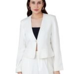 Women's White Solid Fitted Blazer