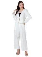 Women's White Solid Fitted Blazer - Image 3