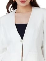 Women's White Solid Fitted Blazer - Image 2