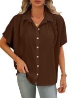 Shirts for Women – Korean Style Short Sleeve Oversized Button Down | Plus Size Workwear Top for Office & Casual Wear