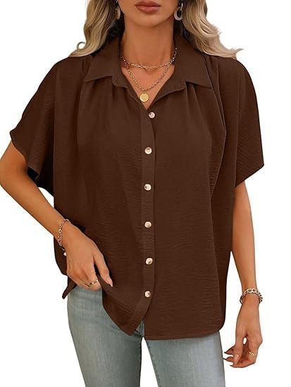 p1-2-4.jpg Shirts for Women – Korean Style Short Sleeve Oversized Button Down | Plus Size Workwear Top for Office & Casual Wear - Image 1