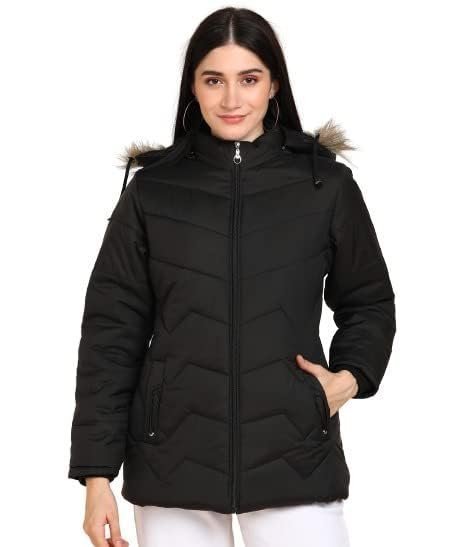 p1-3-4.jpg Nylon Regular Length Jacket For Girls Solid Color Women's Winter Jacket Stylish Quilted Regular Fit Full Sleeves Jacket - Image 1