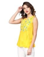 Women's Rayon Slub Embroidered Straight Regular Fit Top for Women - Image 4