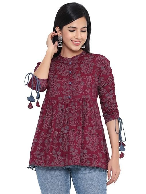 q1-2-4.jpg Women's Rayon Floral Print Regular Wear Top - Image 1