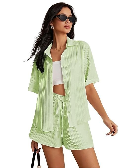 q1-7-1.jpg Women Stylish – Trendy Korean Summer Travel Outfit | Pajama Set For Women & Girl for Beach & Holiday Look | Korean Casual Night Suit 2 piece set - Image 1