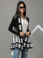 Women's Knitted Stretchable Cardigan Front-Open Full Sleeve Winter Long Shrug Jacket - Image 3