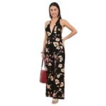 Women’s Floral Jumpsuit – Sleeveless Halter Neck Wide Leg One Piece Outfit – Casual Summer Beachwear, Vacation, Resort & Travel Wear Romper for Women