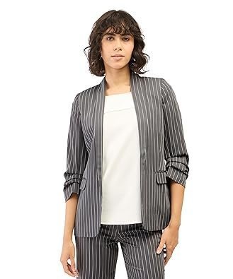 rr1-1-1.jpg Spunky-Beige Brown Ruched Sleeve Blazer - Image 1