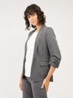 Spunky-Beige Brown Ruched Sleeve Blazer - Image 2